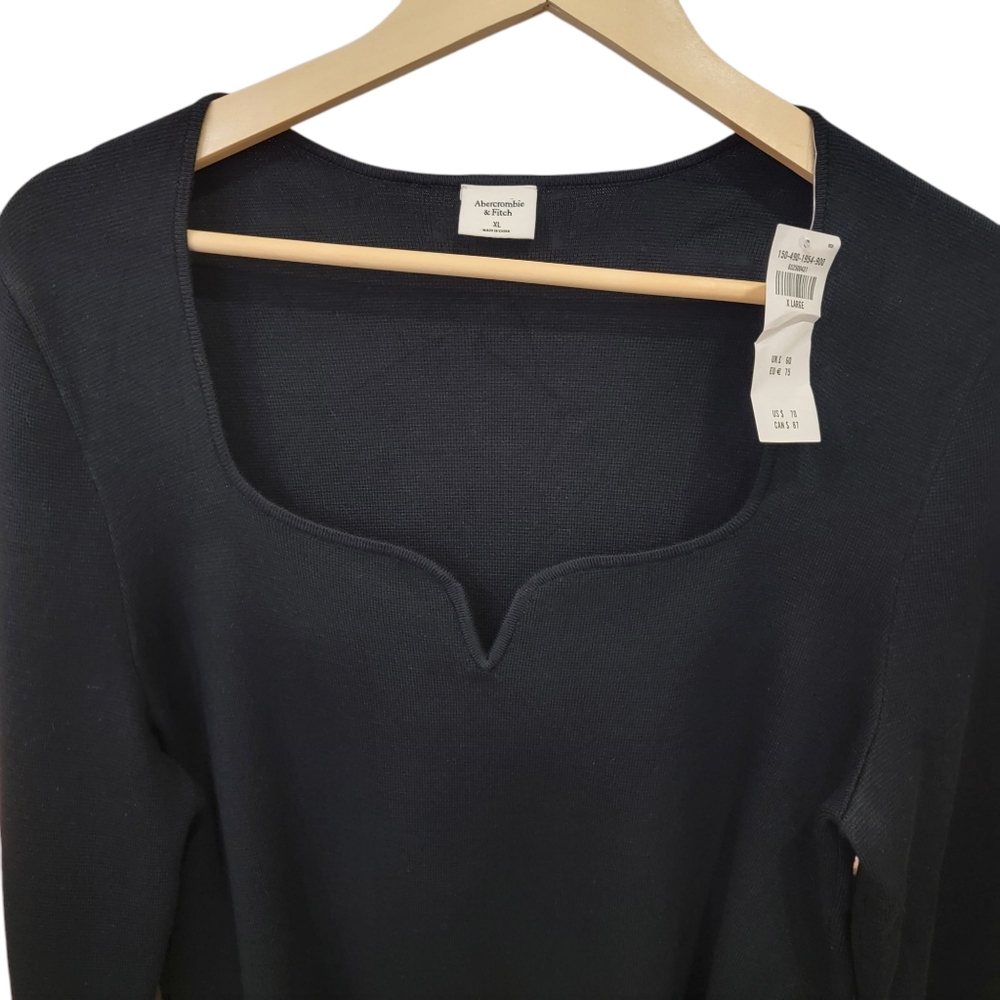 Abercrombie & Fitch Waffle Knit Top Notch Sweetheart Neckline Long Sleev… - Picture 9 of 14